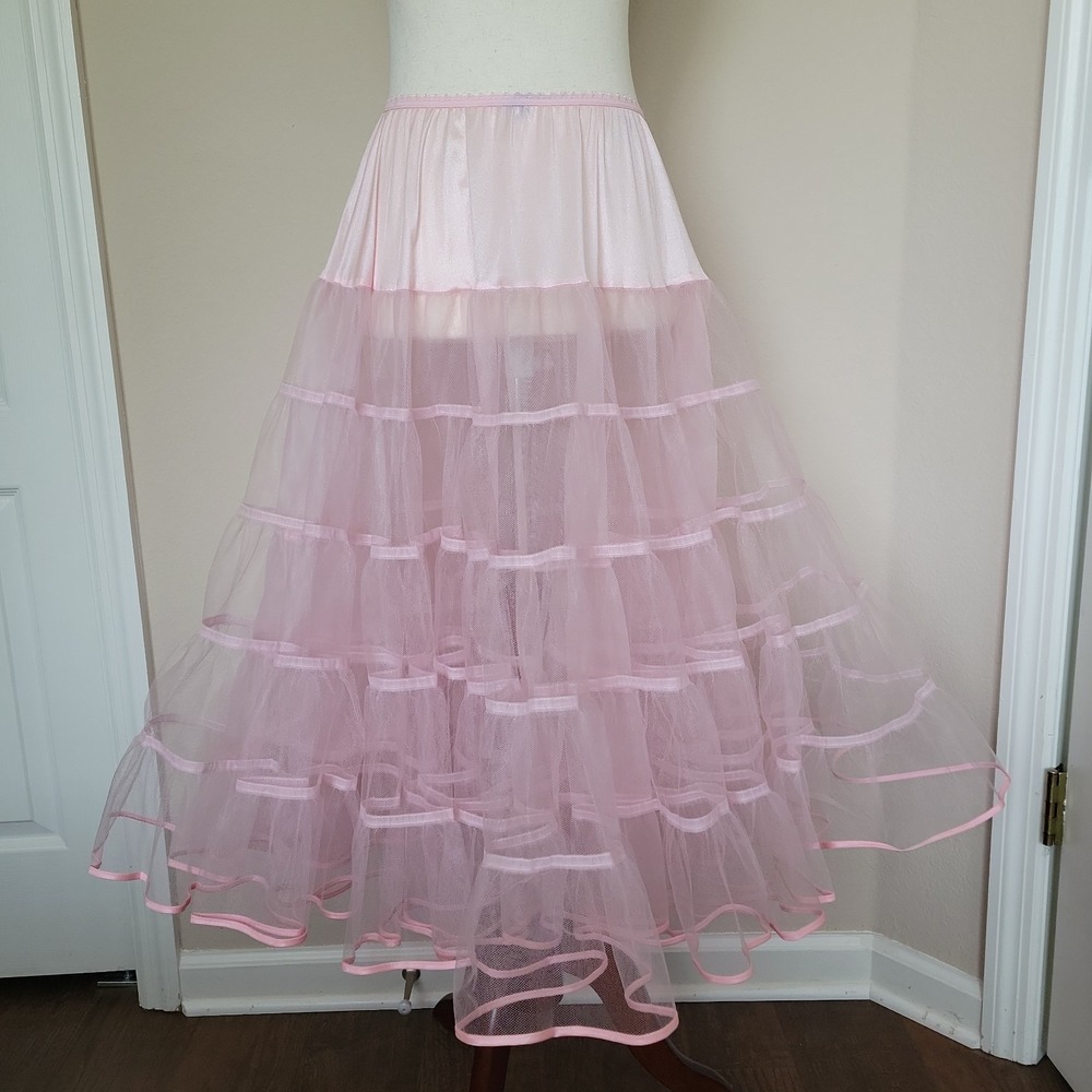 Vintage Womens Pink Petticoat Sz M Square Dance Double layered Ruffled Tutu READ